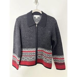 petite sophisticate wool jacket. Size M Chest 40” Zipper Fair Isle Knit Collar